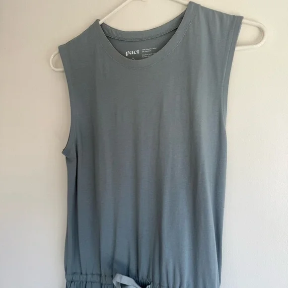 Pact Organic Cotton Relaxed Slub Tank Maxi Dress Small Side Slits Pockets Slate - Picture 4 of 8